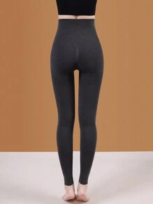 1 peça leggings térmicas femininas, lã de alta elasticidade, respirável, cor sólida, calças compridas térmicas justas para outono/inverno