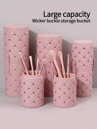 1pc Pink Rivet Barrel With Buckle Dustproof Waterproof Lid PU Makeup Brush Organizer Storage Bucket, Travel Portable Cosmetics Tool Large Capacity Storage Tube Bag, Room Decor, Bags, Makeup Bag, Vanity, Make Up Bag, Organizer, Storage, Makeup Organizer, Makeup Bags, Make Up Organizer, Organiser, Toiletry Bag, Desk Organiser, Cosmetic Bag, Makeup Pouch, Make Up Organize, Make Up Pouch, Make Up Bags, Jewellery Box, Pouch, Makeup Brush Holder, Brush Holder, Perfume Organiser, Pouch Bag, Gifts For Women, Christmas Gifts, Gift Ideas For Women