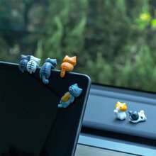 16 piezas Figuras decorativas 3D con forma de gato de dibujos animados, adornos creativos para el interior del automóvil, accesorios para el tablero, regalos de pareja, con pegatinas adhesivas