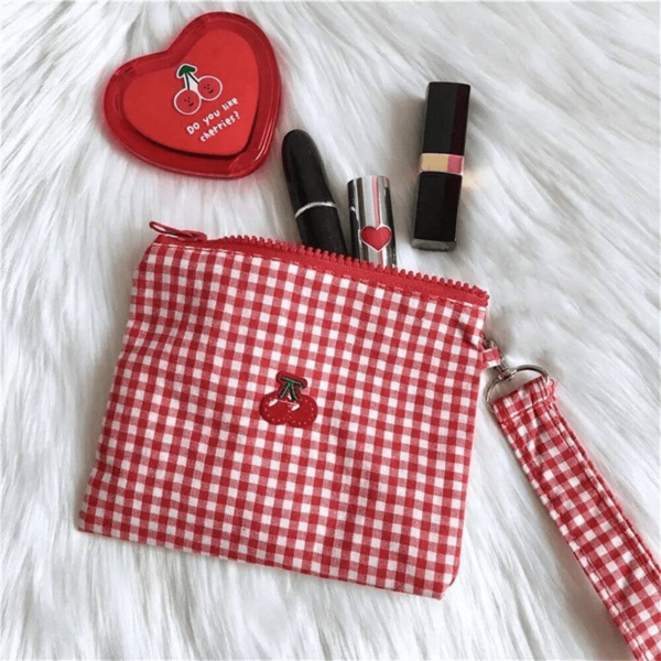 1Pc Embroidered Cherry Pattern Canvas Makeup Bag, Portable Red Plaid Large Capacity Cosmetic Lipstick Organizer Pouchmakeup Bag Makeup Pouch Skincare Bag Toiletry Bag Packing Cubes,Travel Essentials Cruise Essentials Dorm Essentials,Wedding Bridesmaid Gifts,Mom Gifts,Birthday Gifts,Gifts For Friends And Teachers,Home Decor,Bathroom Livingroom Bedroom Decor,Bathroom Organizer,Jewelry Organizer,Lip Oil Organizer,Nail Polish Organizer,Christmas Gifts,Pouch,Travel,Gifts For Women,Women's Necessaire,Travel Essential,Pouch,Clutch / Small Handbag,Necessaire,Makeup Organizer,Makeup Organize,Pouch,Brush Holder,Mini Pouch,Large Capacity Pouch