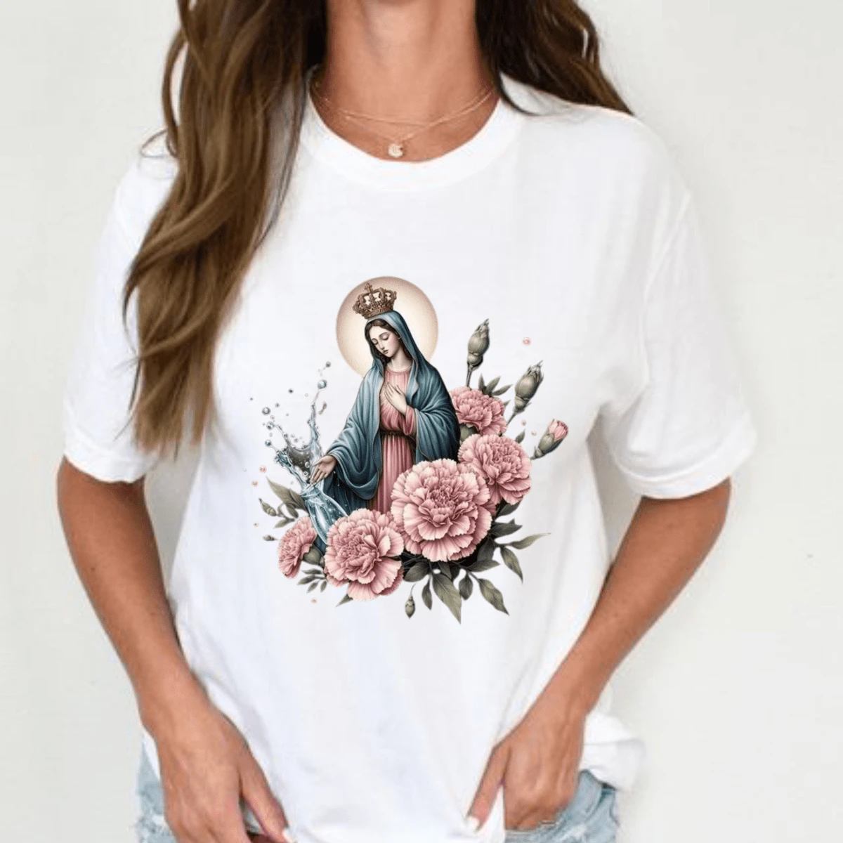 Blusa tshirt feminina,NOSSA SENHORA FLORES 4, moda CASUAL ,plus size
