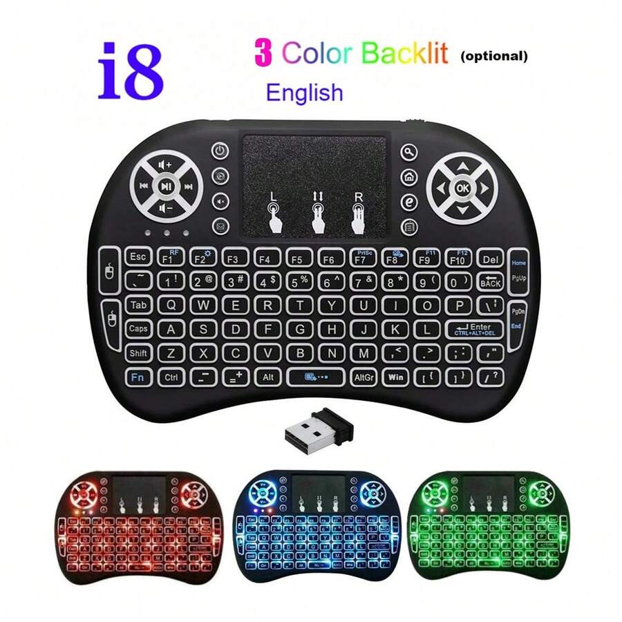 1 个,I8 2.4GHz 迷你无线键盘,带触摸板和 QWERTY 键盘,LED 背光,便携式无线键盘,适用于笔记本电脑/PC/平板电脑/Windows//TV/PS3/Raspberry Pi - 黑色 - 查看 1