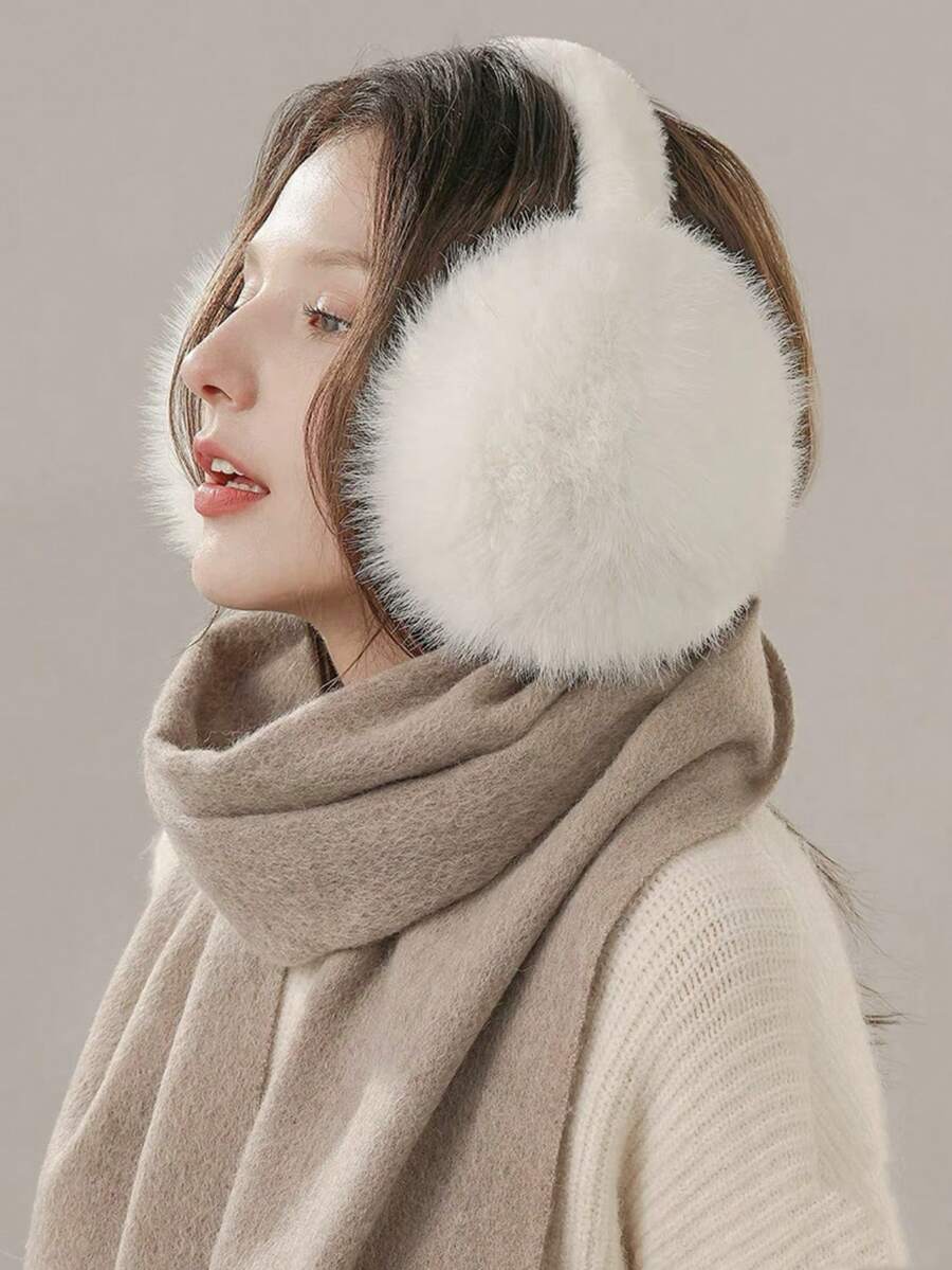 1 件装涤纶蓬松可折叠耳套，男女通用冬季毛绒内衬耳套耳罩手套套装 - A - 查看 1