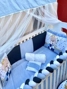 10-Piece Warrior Bear Crib Kit For Standard American Crib - 藏蓝色 - 查看 3