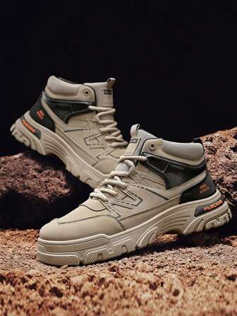 Men's Outdoor Fashionable Comfortable Anti-Slip Lace-Up High-Top  Boots, Easy To Wear And Take Off, Autumn/Winter New Arrival