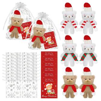 18 Stücke Weihnachts-Kleinbären Mini Weihnachts-Tiere mit Geschenkanhängern in Organzabeutel als Weihnachtsparty-Favors, Hochzeitsdekoration