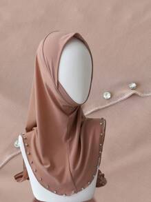 1pc Moda Feminina Casual Lenço de Cabeça, Estilo Malaio Malha Elástica Strass Decorado Grande Balanço Hijab Envoltório Halloween Casual Sob Cap - Multicolorido - Ver 11