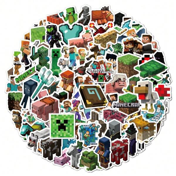 Minecraft 120Pcs MINECRAFT Officially Licensed DIY Vinyl Sticker Cartoon Minecraft Dungeons Building Game Label High Quality Waterproof UV Scratch Resistant Decoration Stickers For Laptop Bottle Skateboard Great For Mom Dad Grand Mother Father Teacher Friend Funny Valentine's Day Gifts
