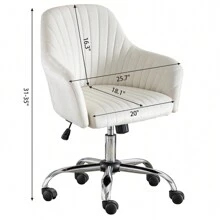 Velvet Vanity Desk Chair, Velvet Dressing Chair With Backrest, Modern And Cute Computer Task Chair With 360 ° Rotation And Height Adjustment, Gold Base, Soft Cushion Rolling Home Office Chair - Beige - View 2
