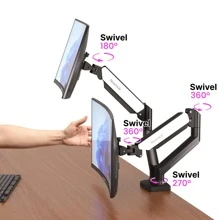 FREE Shipping NearHub Dual Monitor Arm For 13-32" Screens | Gas Spring Height Adjustment, 360° Rotation | VESA 75/100 | C-Clamp & Grommet Mount - Black - View 7