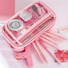 Large Pencil Case, Stationery Pouch, Pencil Box, High Capacity Pencil Case, Handheld Pencil Case, Stationery Box, Cosmetic Bag, Portable Gift, Suitable For Office, School, Teens, Girls, Boys,Pencil Pouch,School Bag - Pink - View 9