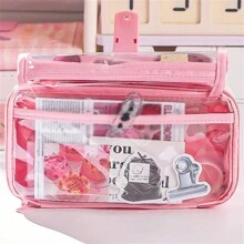Large Pencil Case, Stationery Pouch, Pencil Box, High Capacity Pencil Case, Handheld Pencil Case, Stationery Box, Cosmetic Bag, Portable Gift, Suitable For Office, School, Teens, Girls, Boys,Pencil Pouch,School Bag - Pink - View 10