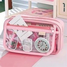 Large Pencil Case, Stationery Pouch, Pencil Box, High Capacity Pencil Case, Handheld Pencil Case, Stationery Box, Cosmetic Bag, Portable Gift, Suitable For Office, School, Teens, Girls, Boys,Pencil Pouch,School Bag - Pink - View 6