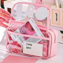 Large Pencil Case, Stationery Pouch, Pencil Box, High Capacity Pencil Case, Handheld Pencil Case, Stationery Box, Cosmetic Bag, Portable Gift, Suitable For Office, School, Teens, Girls, Boys,Pencil Pouch,School Bag - Pink - View 3