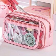Large Pencil Case, Stationery Pouch, Pencil Box, High Capacity Pencil Case, Handheld Pencil Case, Stationery Box, Cosmetic Bag, Portable Gift, Suitable For Office, School, Teens, Girls, Boys,Pencil Pouch,School Bag - Pink - View 5