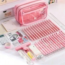 Large Pencil Case, Stationery Pouch, Pencil Box, High Capacity Pencil Case, Handheld Pencil Case, Stationery Box, Cosmetic Bag, Portable Gift, Suitable For Office, School, Teens, Girls, Boys,Pencil Pouch,School Bag - Pink - View 11