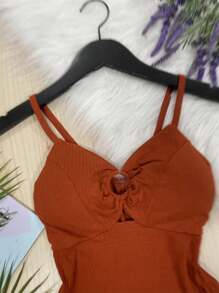 Ribbed Stretch Fabric Tank Top With Pretty, Fashionable Cups - Gỗ đỏ - Xem 3