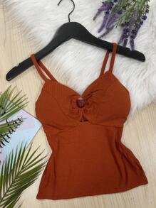 Ribbed Stretch Fabric Tank Top With Pretty, Fashionable Cups - Gỗ đỏ - Xem 1