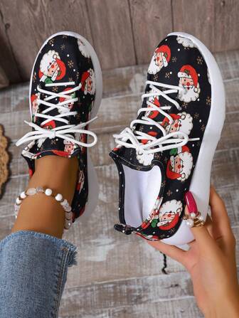 2024 Neudesign Santa Claus Muster Leinwand Dicksohlige Lässig Sportschuhe