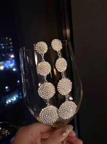 一对奢华水钻镶嵌圆形长耳环，简约韩式风格首饰 - MS378 - 查看 2