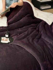 1pc Deep Purple Milk Velvet Lamb Wool Blanket, Double-Layer Skin-Friendly Soft & Comfortable Bed Blanket, Suitable For Bedroom & Living Room - Violet Purple - View 6