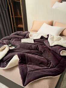 1pc Deep Purple Milk Velvet Lamb Wool Blanket, Double-Layer Skin-Friendly Soft & Comfortable Bed Blanket, Suitable For Bedroom & Living Room - Violet Purple - View 4