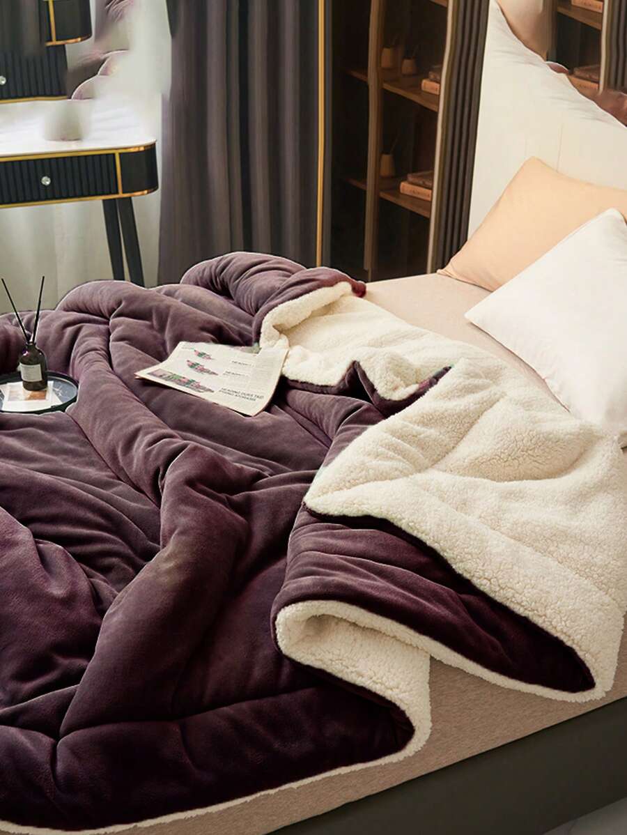 1pc Deep Purple Milk Velvet Lamb Wool Blanket, Double-Layer Skin-Friendly Soft & Comfortable Bed Blanket, Suitable For Bedroom & Living Room - Violet Purple - View 1