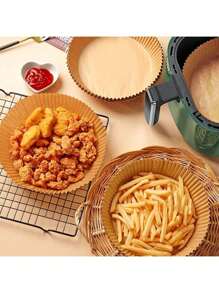 50 件装空气炸锅纸衬垫、烘焙羊皮纸、空气炸锅吸油纸、烘焙和烹饪工具、硅胶涂层羊皮纸 - 黃色 - 查看 3