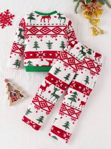 2 件套年轻男孩休闲保暖长袖毛衣和裤子套装，圣诞节，秋冬