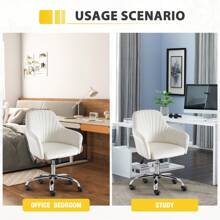 Velvet Vanity Desk Chair, Velvet Dressing Chair With Backrest, Modern And Cute Computer Task Chair With 360 ° Rotation And Height Adjustment, Gold Base, Soft Cushion Rolling Home Office Chair - Beige - View 7