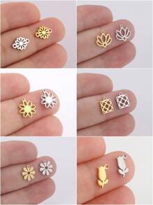 5 piezas/set Colgante minimalista y lindo de margarita hueca de acero inoxidable, manualidades DIY para pulsera, collar, pendientes