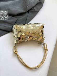 1pc Gold-Tone Glittery Crescent Moon Shape PVC Shoulder Bag For Women , Gold Bag - Gold - View 4