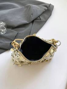 1pc Gold-Tone Glittery Crescent Moon Shape PVC Shoulder Bag For Women , Gold Bag - Gold - View 5