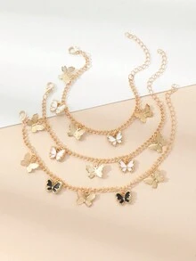 3 Peças/Conjunto Pulseira Borboleta com Gota de Óleo para Crianças & Adolescentes, Combinação Adequada para Decoração Diária de Crianças - Multicolorido - Visão 3