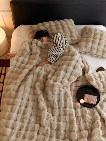 1pc Fluffy Plush Blanket, Solid Color Double Layer Soft Warm Throw Blanket, Suitable For Sofa, Office Bed, Camping Travel, Multi-Purpose Gift Wrap For All Seasons