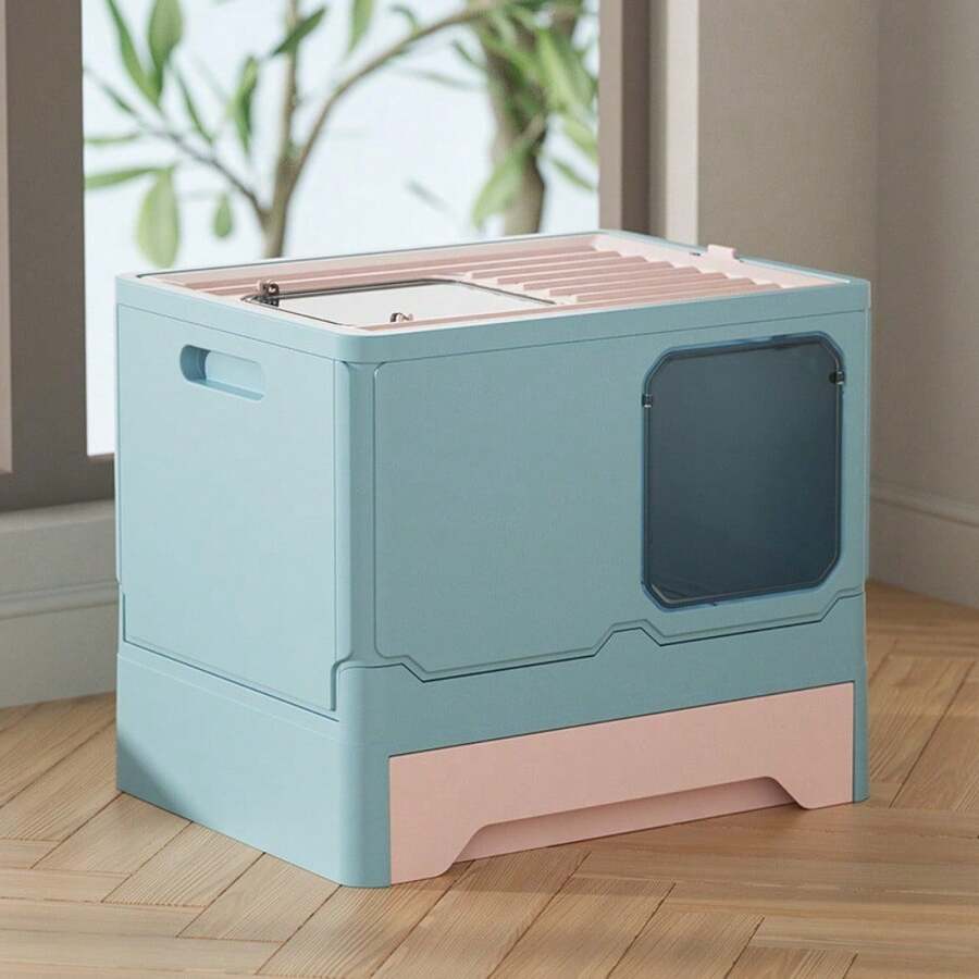 Large Folding Cat Litter Box, Drawer Style Covered OdorProof & Leak
