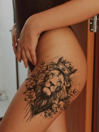 STARTTOOS Autocollants de tatouage temporaire réalistes avec motif de papillon noir et floral. Grand design floral pour les bras, la poitrine, la taille, le dos. Tatouages factices imperméables unisexes