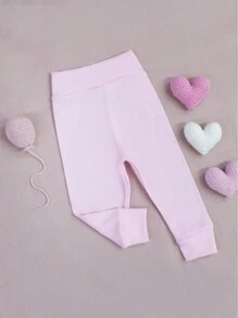 SHEIN Ribbed Knit Pants For Baby Girls And Boys, 2 Pieces, Soft, Hypoallergenic, Comfort Waistband, No Elastic, Perfect Fit, Ribbed Knit, 100% Cotton - 玫紅色 - 查看 5