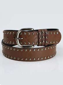 1 pieza Cinturón, Remache femenino, Cinturón ancho de moda, Estilo punk y hebilla de aguja versátil casual para verano, escuela, otoño, Halloween