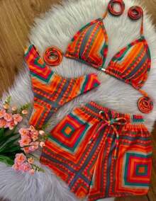 Conjunto de Biquini com Shorts, TRIKINI - Laranja - Visão 3