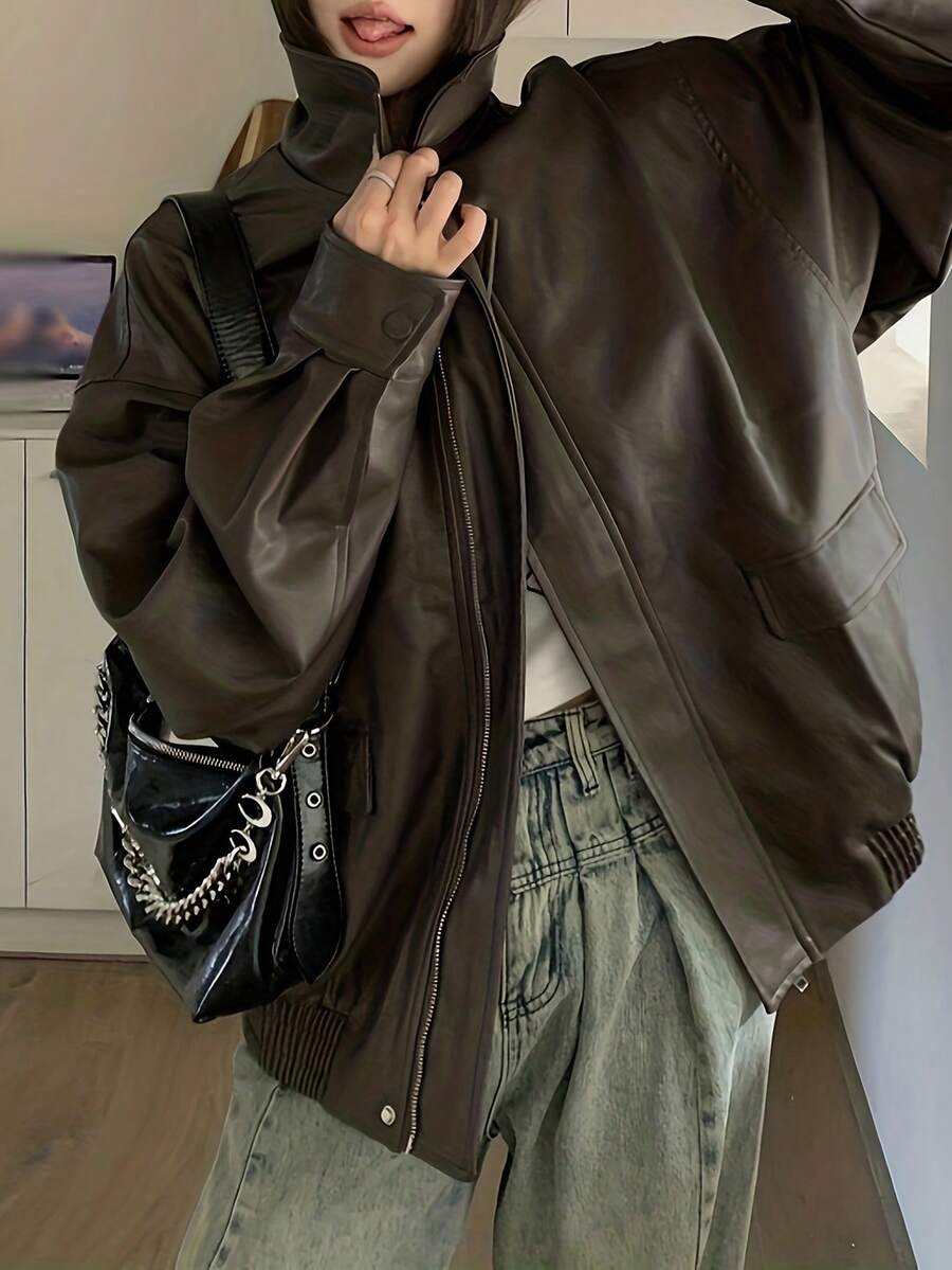 2024 新款女士美式短款皮夹克，秋季