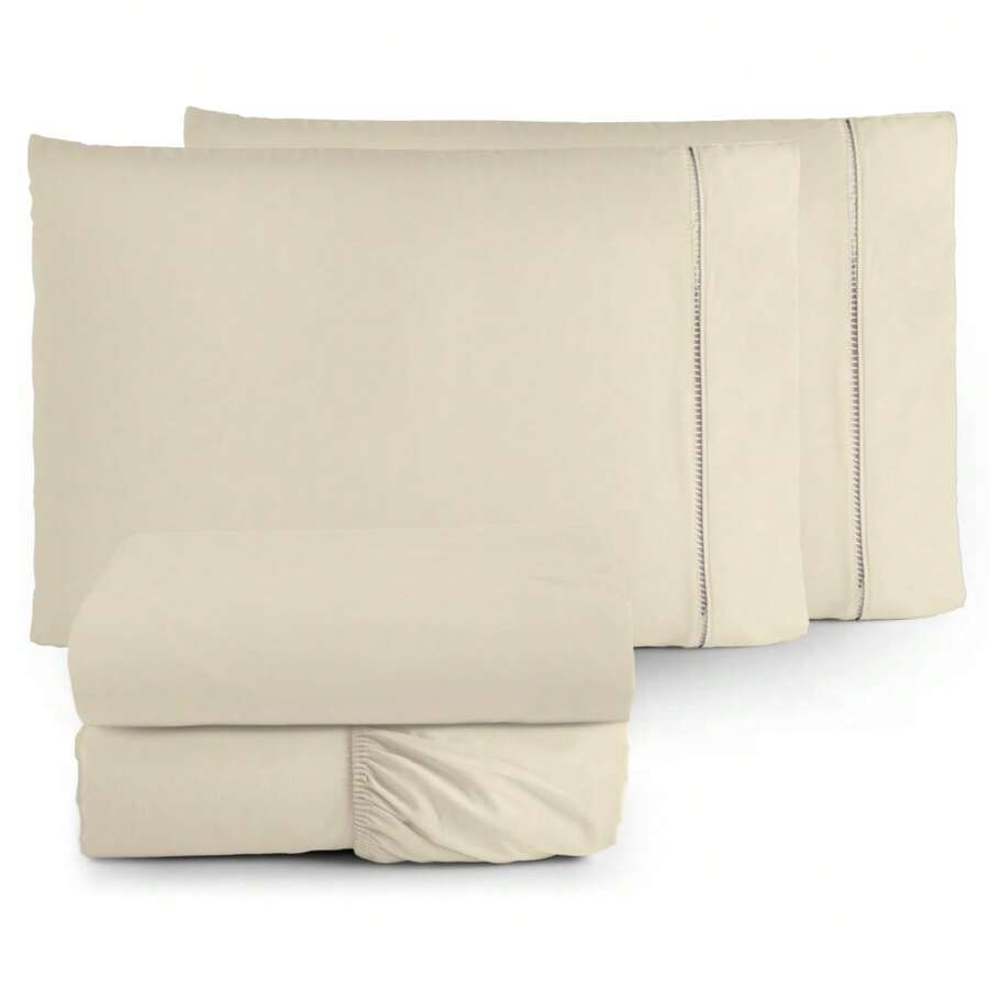 Luxury 4 Piece 100 Cotton 400 Thread Count Double Sheet - 米色 - 查看 1