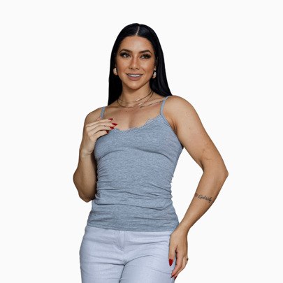 Blusa regata feminina alcinha com renda Basiquinha Lisa sem bojo