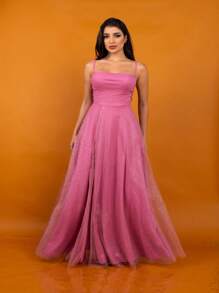 Gabriela Shiny Tulle Crossover Dress - Rosa vieja - Ver 1