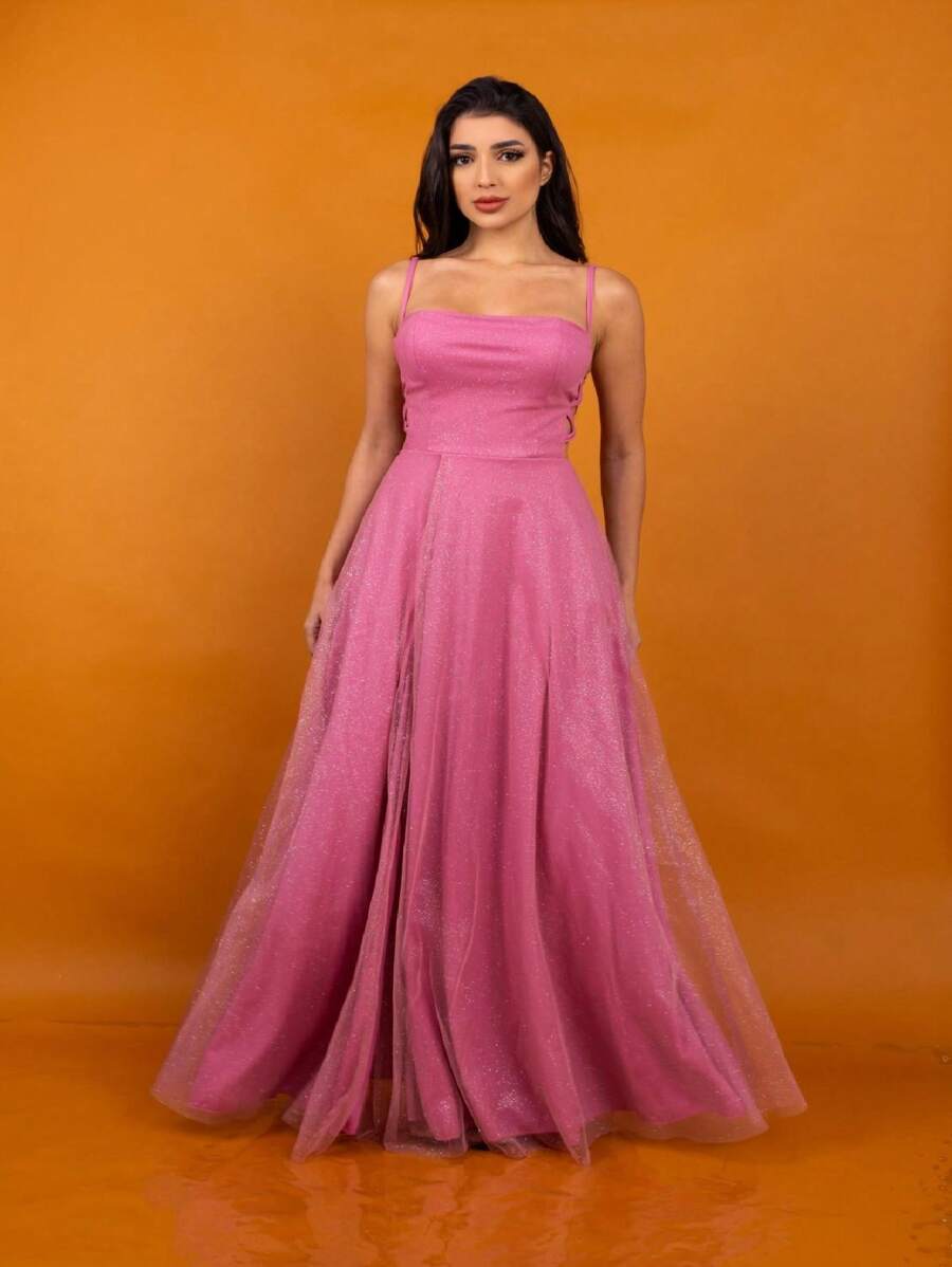 Gabriela Shiny Tulle Crossover Dress - Rosa vieja - Ver 1