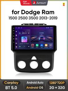 Junsun Android 13 Car Radio Stereo For Dodge Ram 1500 2500 3500 2013 2014 2015 2016 2017 2018 2019 Car Auto Radio Built-In Wireless Carplay For Apple & Android Auto 9 Inch Automotive Multimedia Touch Screen 2GB RAM 32GB ROM Car Intelligent Systems Head Unit With GPS Navigation DSP Bluetooth