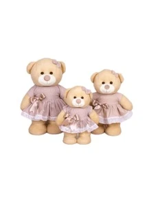 Trio Of Standing Teddy Bears Dressed In Plain Fabric (20/25/30) - Ideal For Decorations - 乾枯玫瑰色 - 查看 1