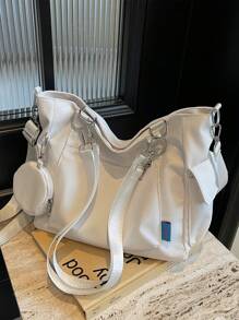 Grand sac fourre-tout unisexe avec porte-monnaie 1 pièce, nouveau style coréen, sac d'école pour étudiants de collège, sac décontracté, sac à bandoulière, sac en canevas, sac à bandoulière, sac pour femme avec sac à pièces, sac scolaire, grande capacité, portable, pour adolescentes, femmes étudiantes, parfait pour le bureau, le collège, l'école primaire, le collège, le lycée, le travail, les affaires, les trajets, les achats, les vacances