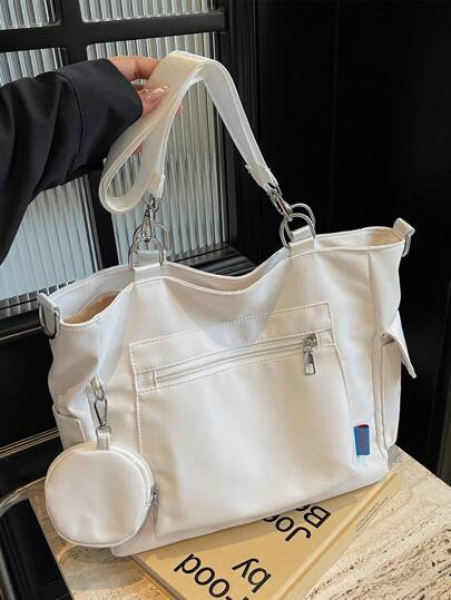 1pc Large Capacity Unisex Handbag With Coin Purse, New Korean Style College Student Backpack, Casual Crossbody Bag, Canvas Messenger Bag, Women's Bag With Coin Purse, Backpack, Large Capacity, Portable, Suitable For Teenagers, Girls, Women, College Students, Perfect For Office, University, Elementary, Middle, High School, Work, Business, Commuting, Shopping, Vacation And Other Occasions.