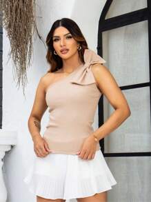 Mula Manca One Shoulder Blouse With Ribbed Bow Summer 2025 - Màu be - Xem 2